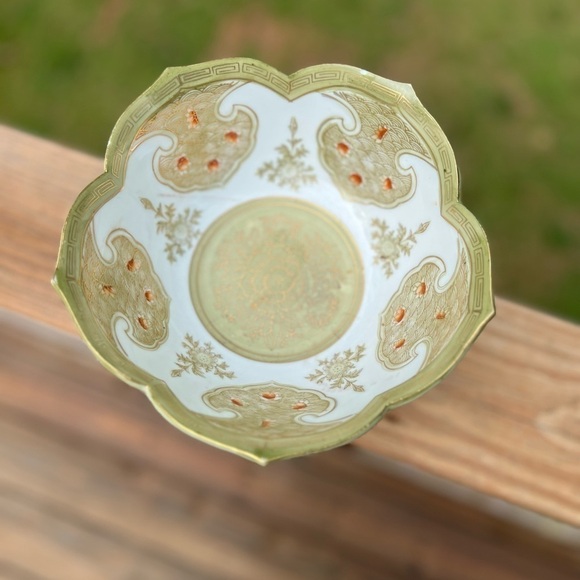 Decorative Bowl Andrea By Sadek Asian Design 3" X 5" Green Gold Trim Japan - Picture 1 of 10